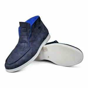 1020 - Navy Blue Nubuck Moc Croc