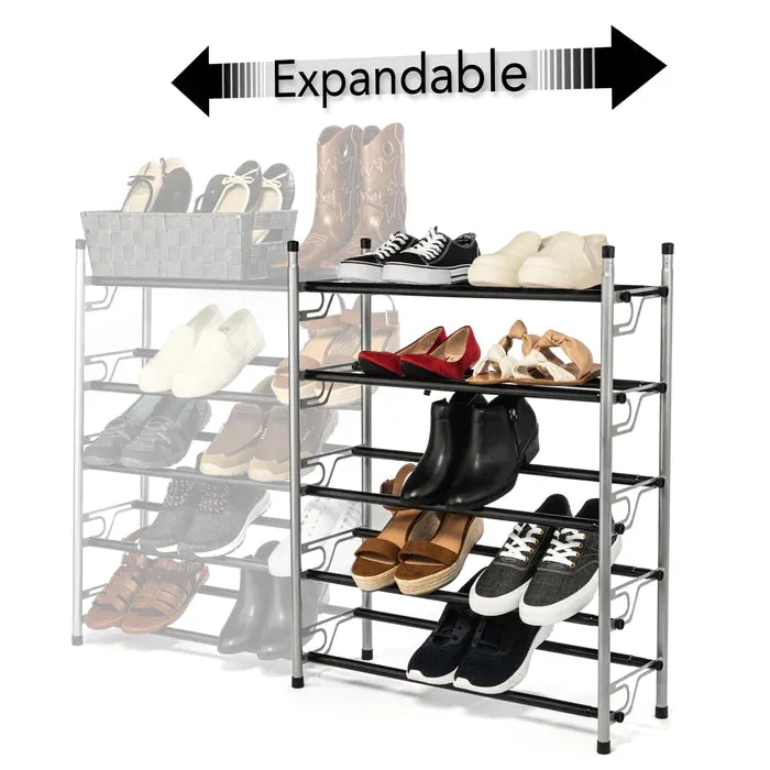 5 Tier Dual Position Slide & Adjust Shoe Rack L 22.08-43.7 X W 8.98 X H 31.10