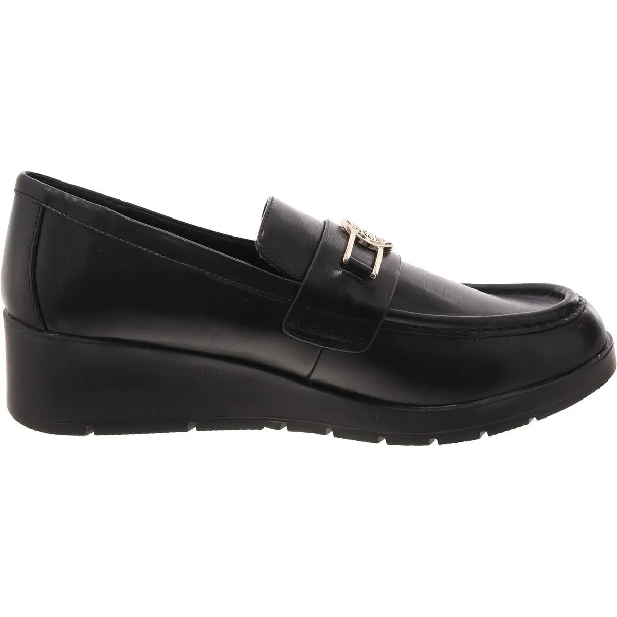 Anne Klein Womens Omari Faux Leather Wedge Loafers