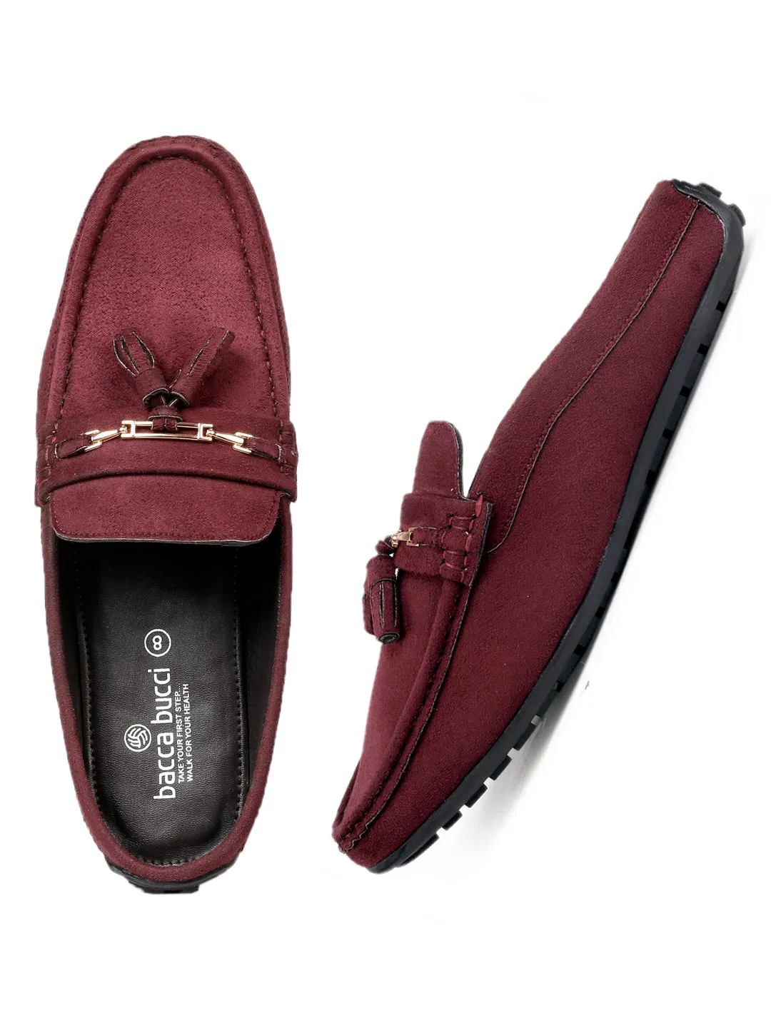 Bacca Bucci JAMBOREE Fashion Mules/Clogs/Backless Loafers for Party/Travel/Office-Velvet Maroon