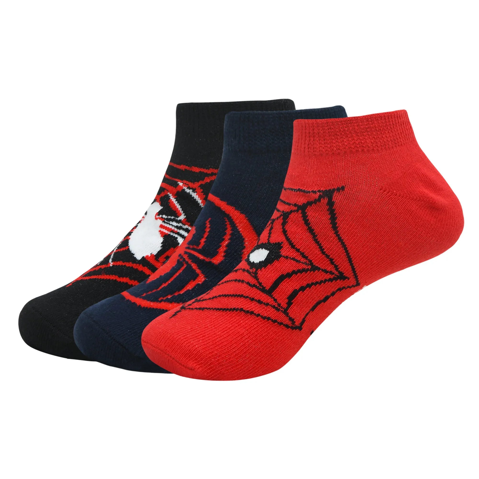 Balenzia x Marvel Anti- Skid Lowcut socks for Kids- Spiderman (Pack of 3 Pairs/1U) (Red, Navy, Blue)