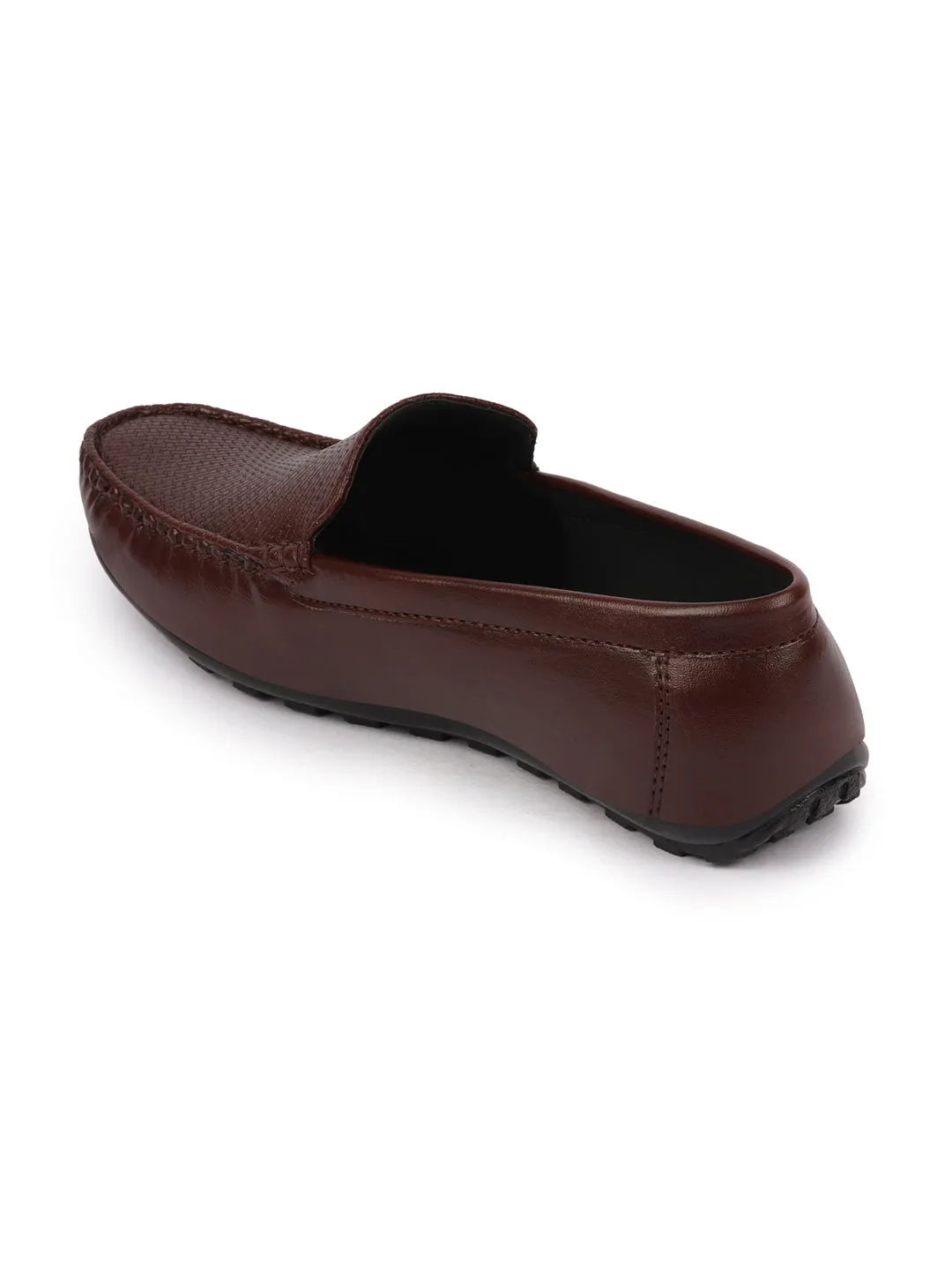 Basics Men Brown Textured Print Side Stitched Casual Slip On Loafers and Moccasin Shoes