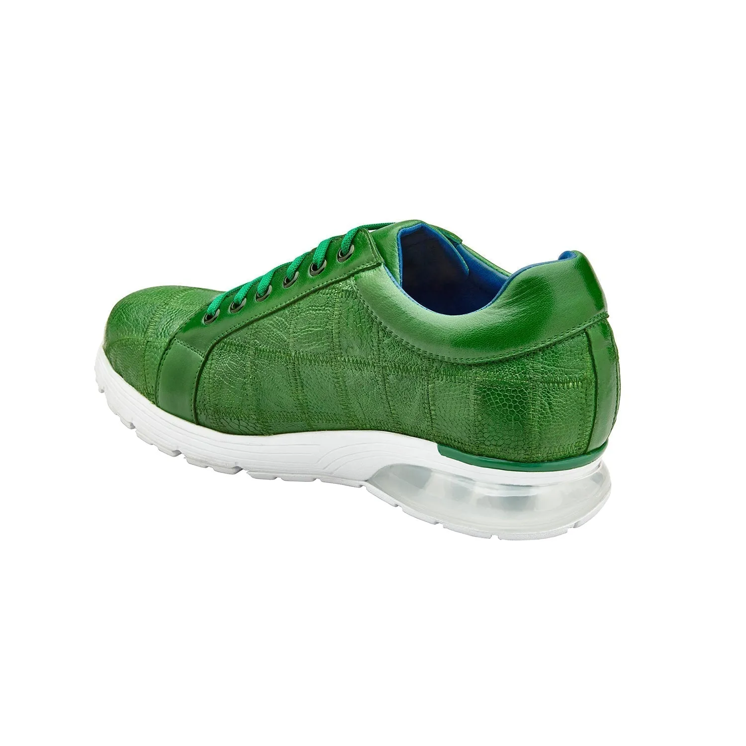 Belvedere Magnus E21 Shoes Men's Emerald Exotic Ostrich Patchwork Casual Sneakers (BV3164)