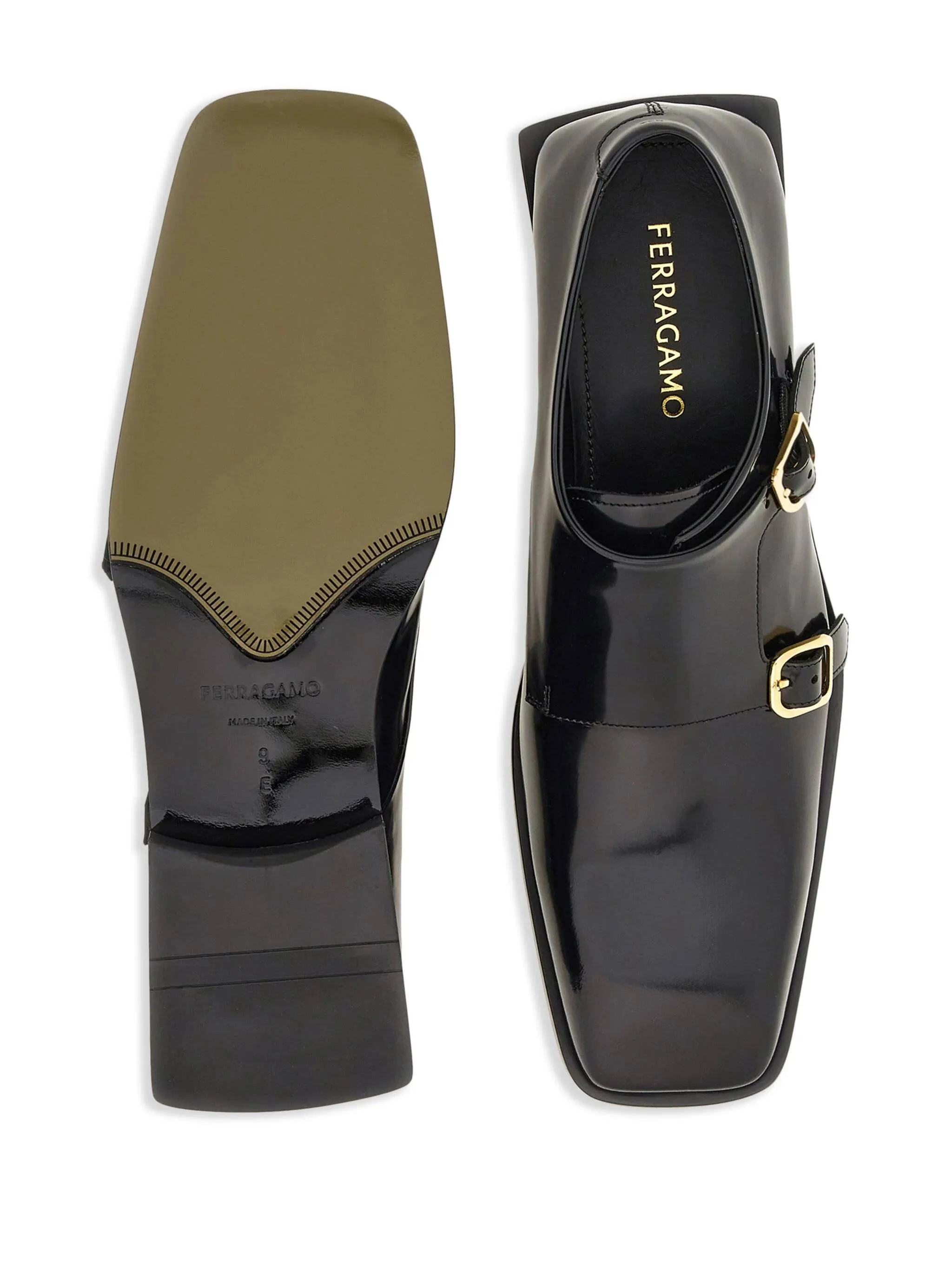 Black Leather Double Buckle Flats