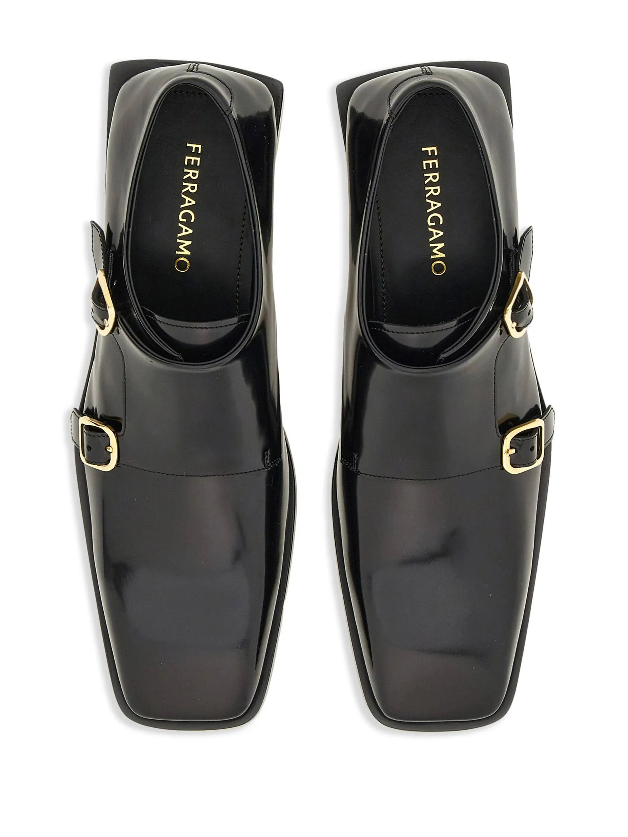 Black Leather Double Buckle Flats