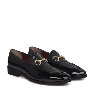 Black Patent Leather Loafer with Deep Cut Design at Vamp