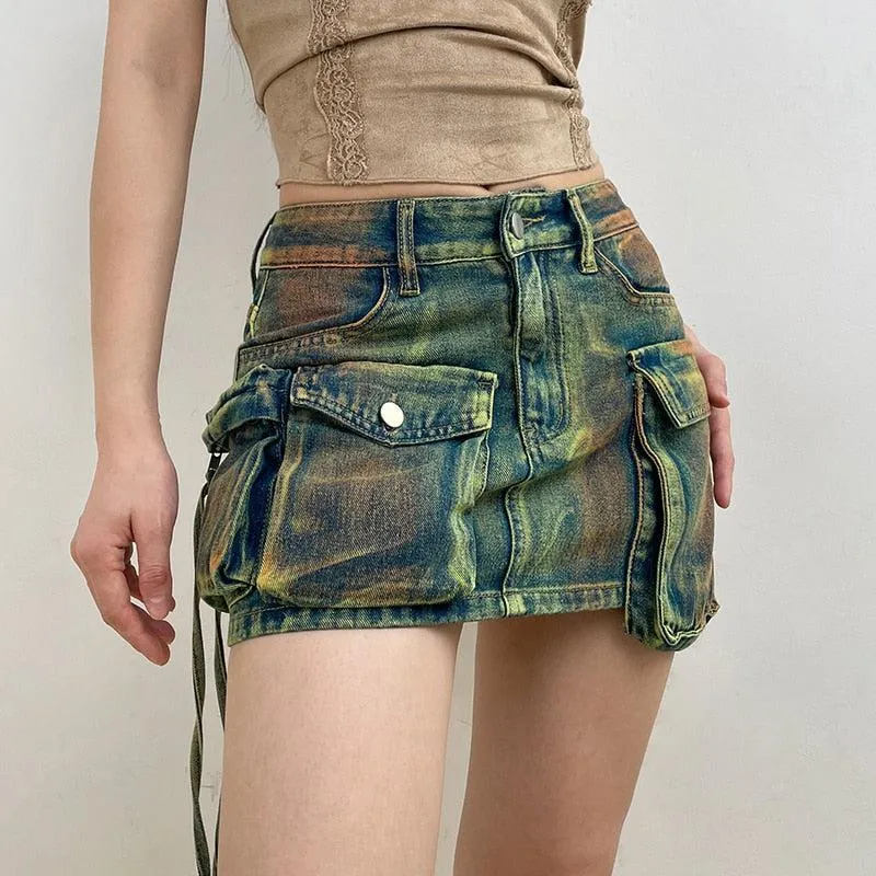 Cargo Denim Mini Skirt