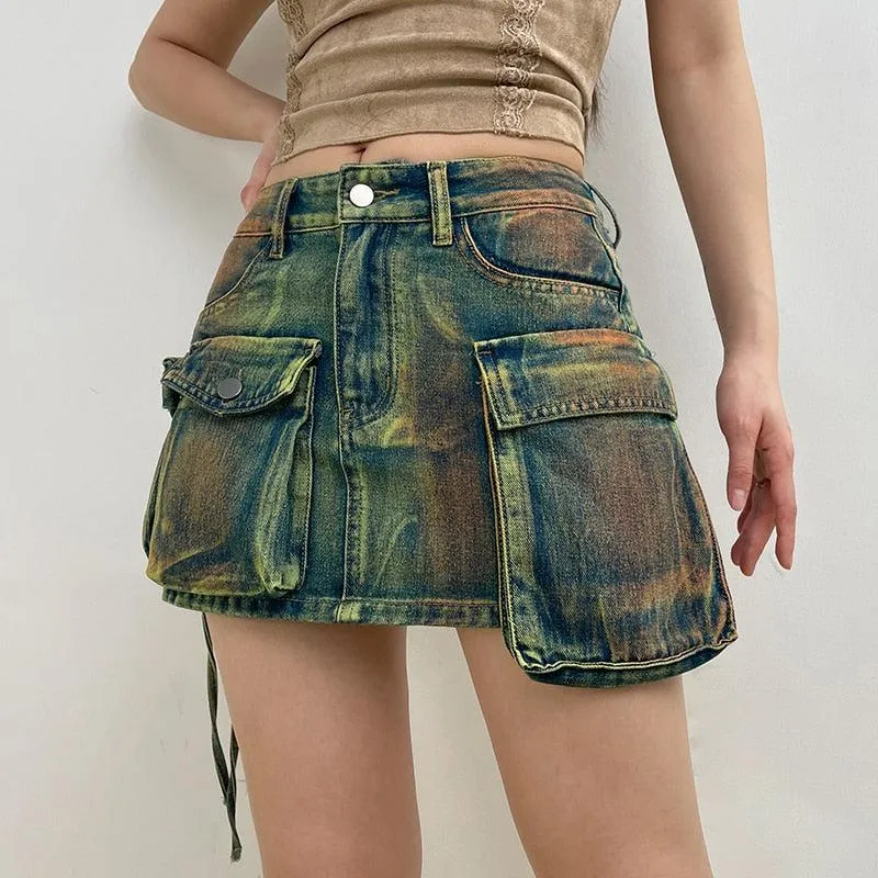 Cargo Denim Mini Skirt