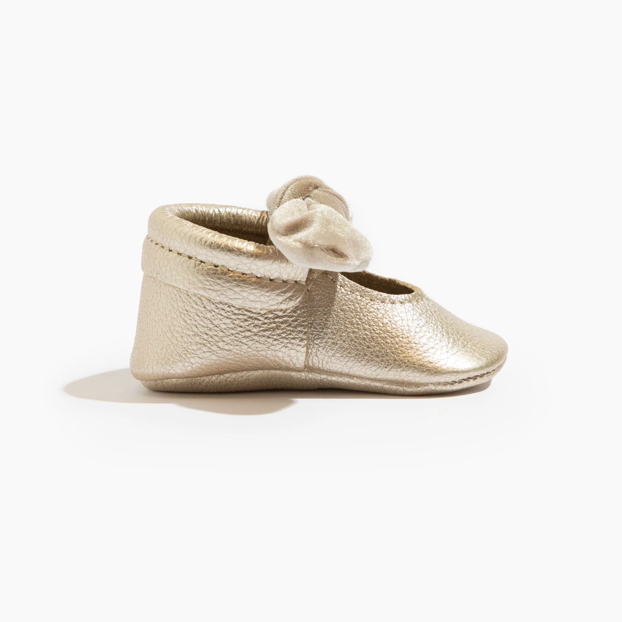 Champagne Velvet Knotted Bow Baby Shoe