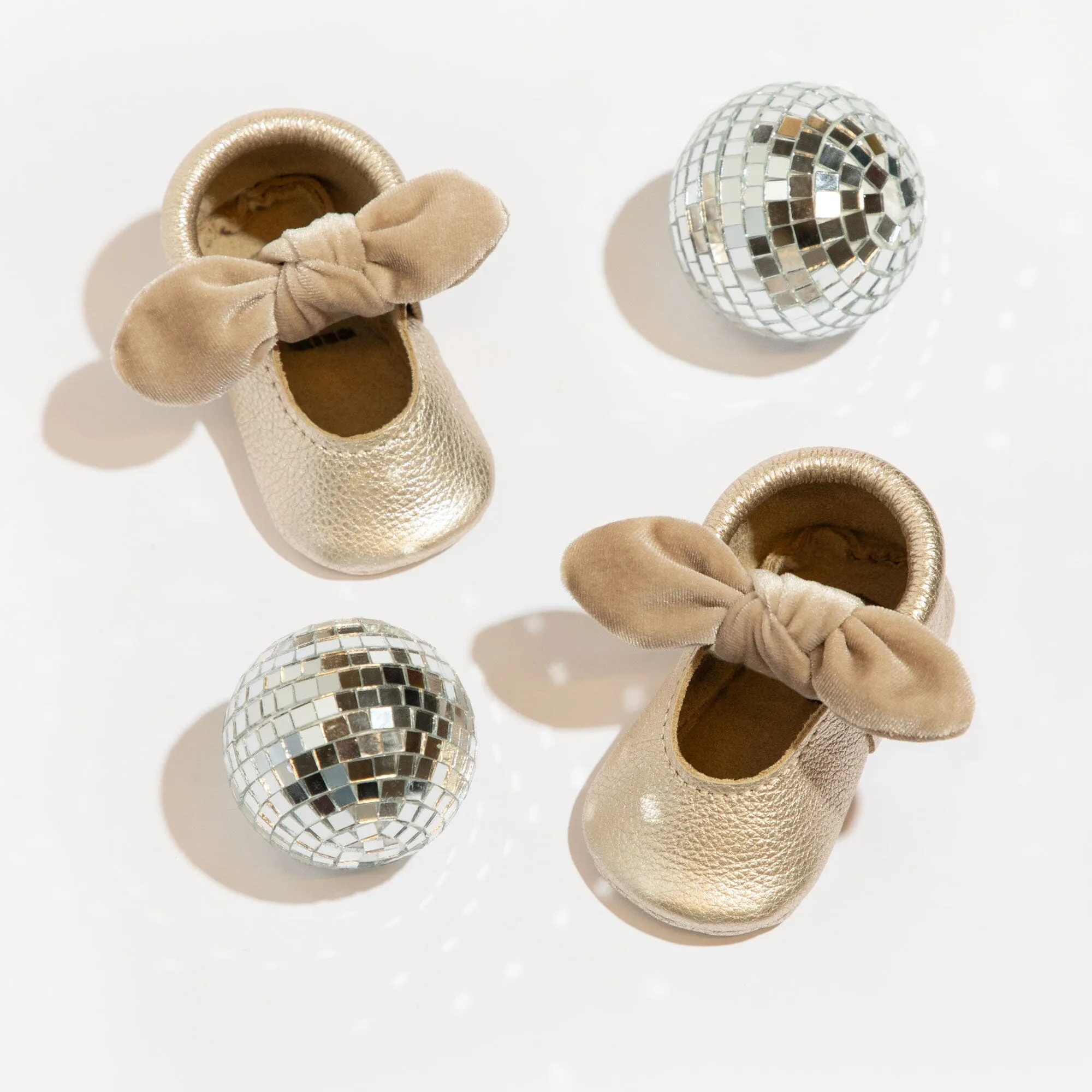 Champagne Velvet Knotted Bow Baby Shoe