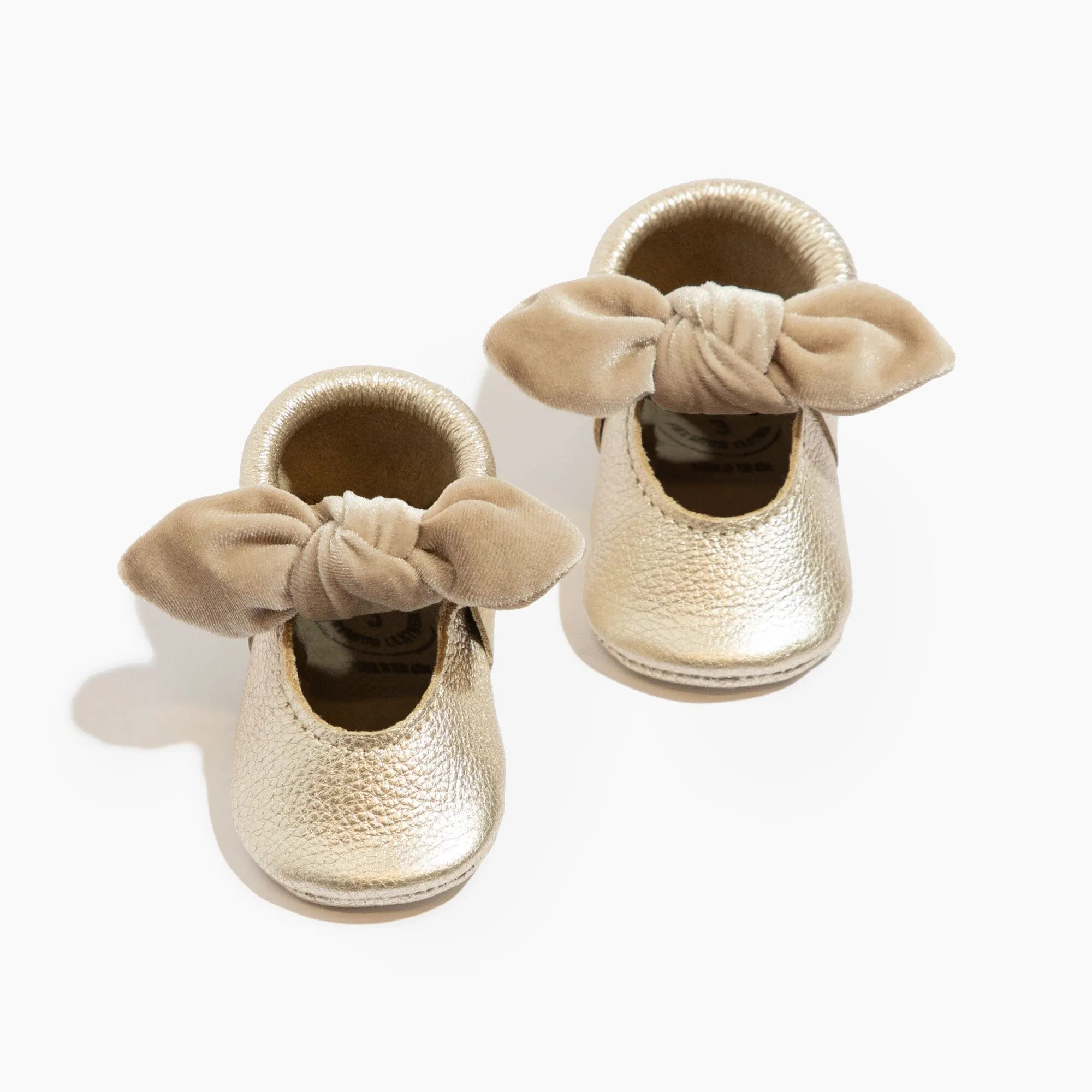 Champagne Velvet Knotted Bow Baby Shoe