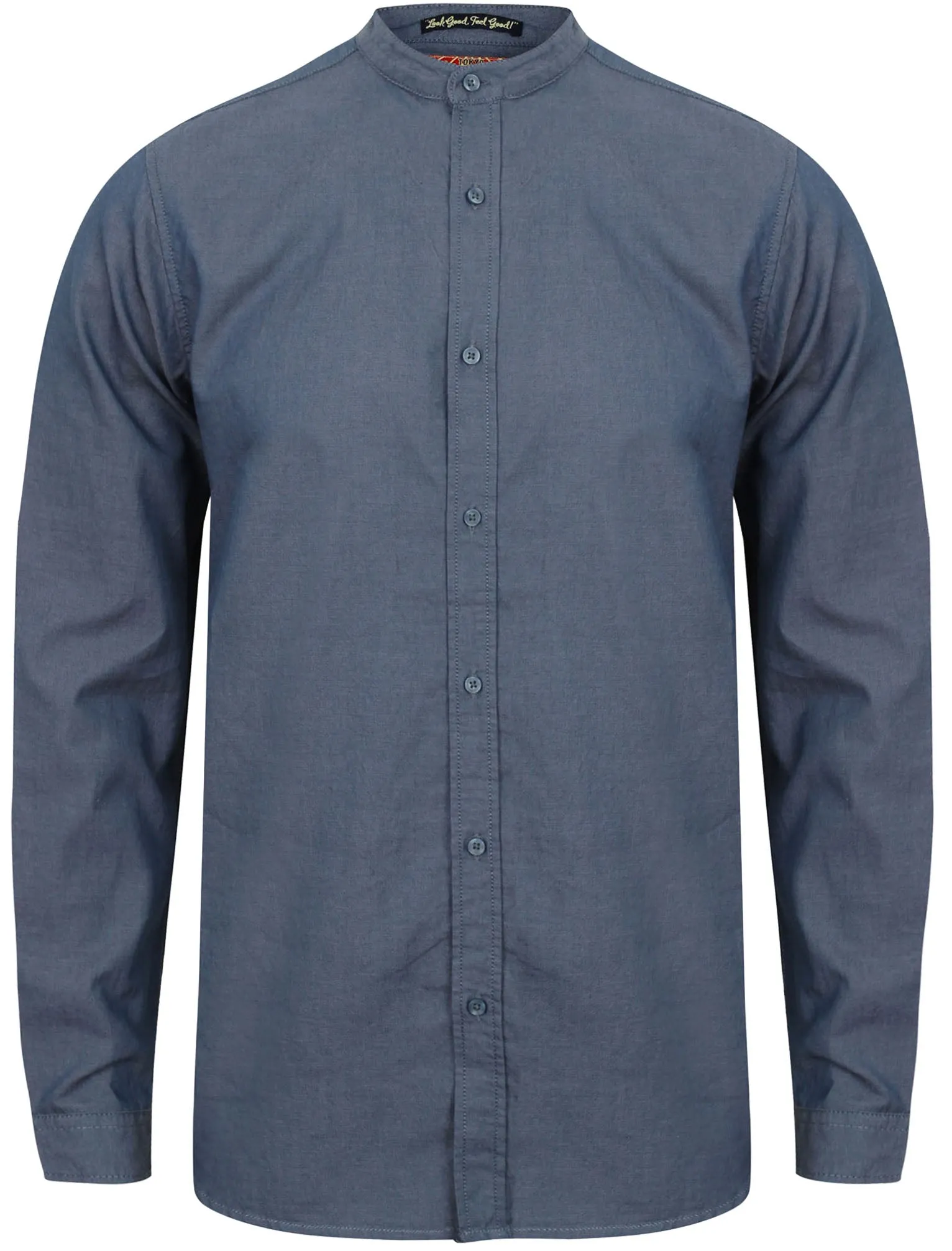 Cincinnati Granddad Collar Long Sleeve Shirt in Dark Denim - Tokyo Laundry