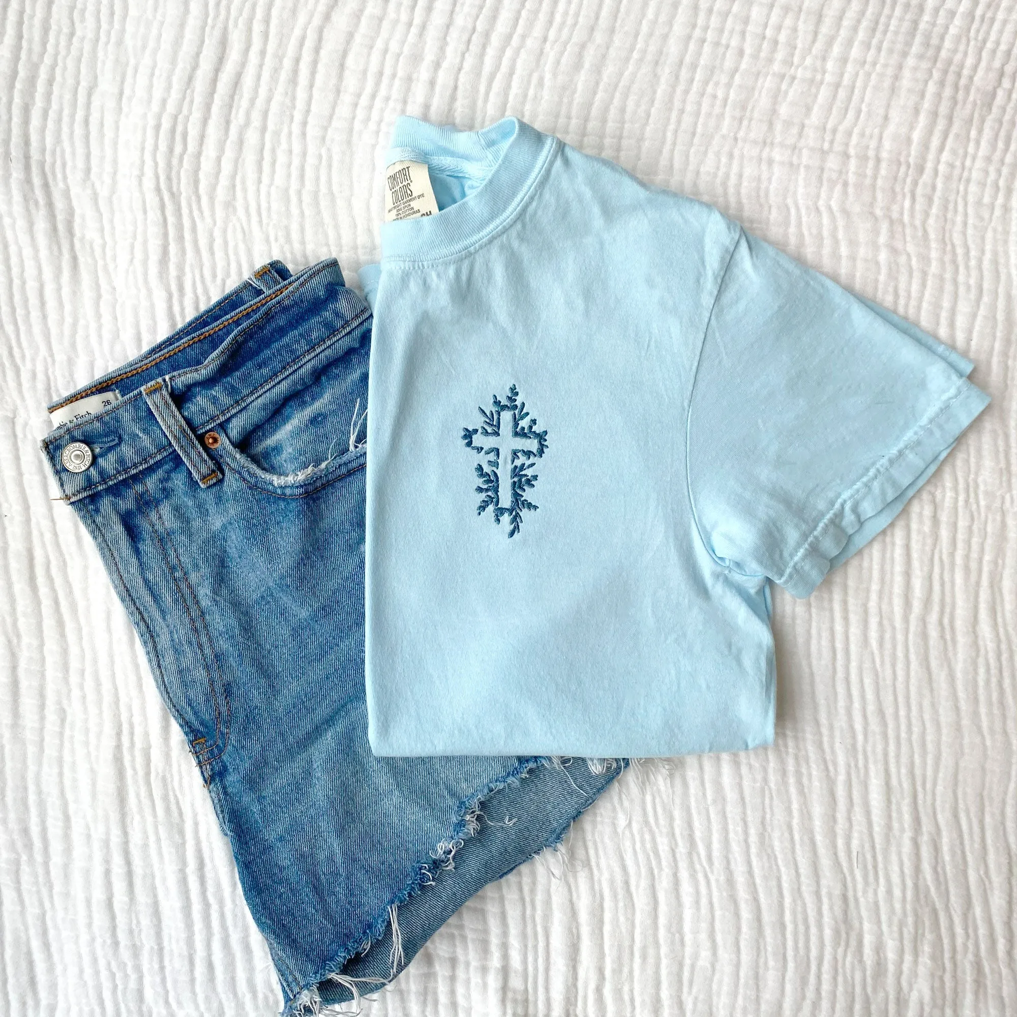 Embroidered Floral Cross Comfort Colors T-Shirt