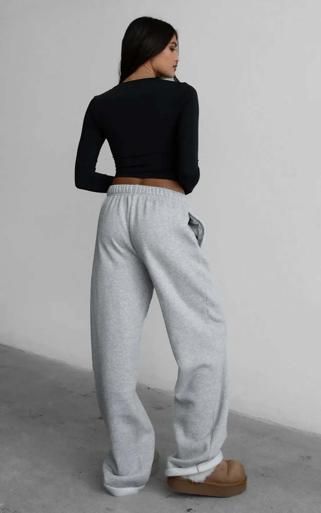 Fleece Wide Leg Sweatpants Heather Grey