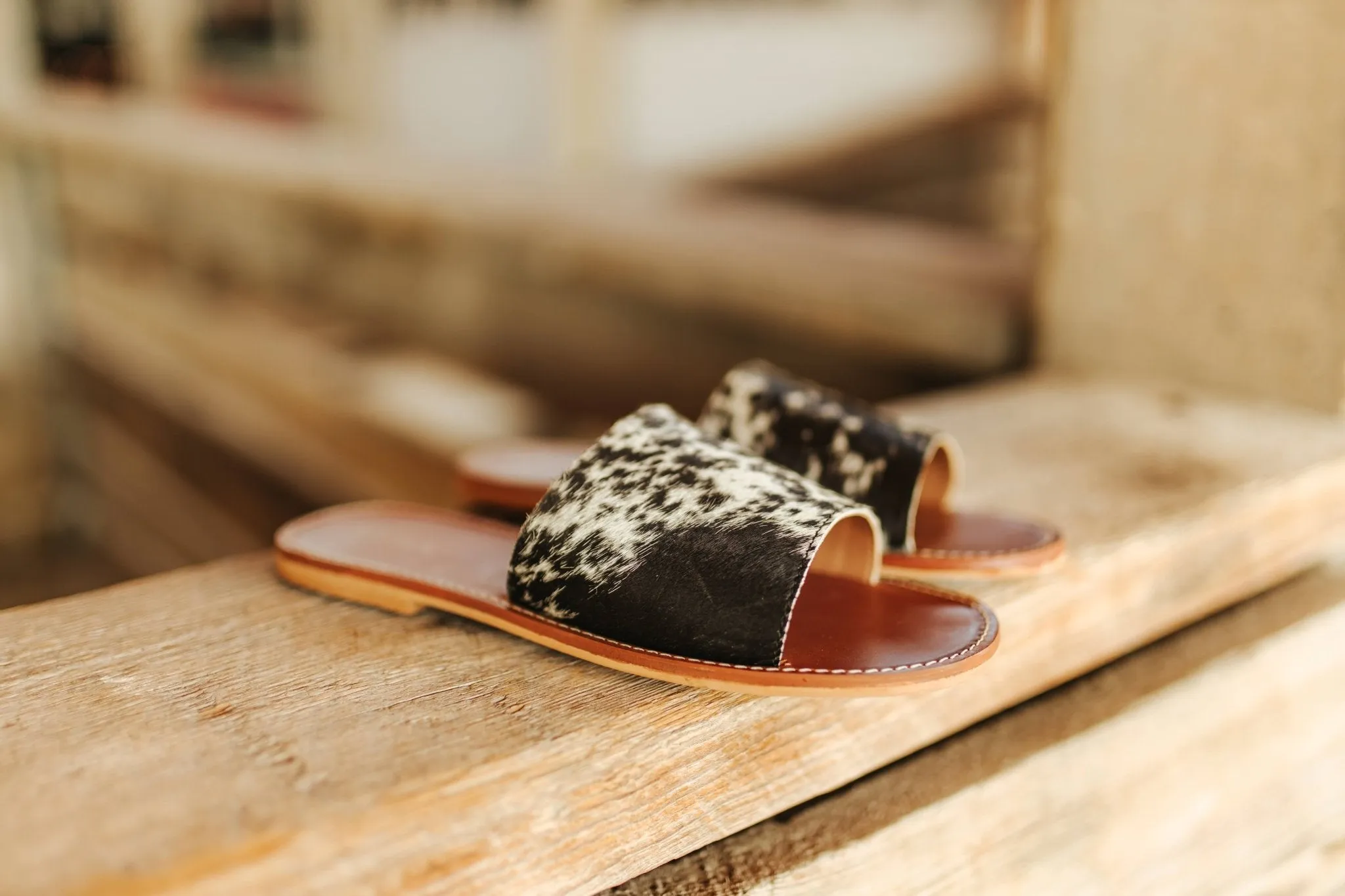 Genuine Cowhide Sandals - Black