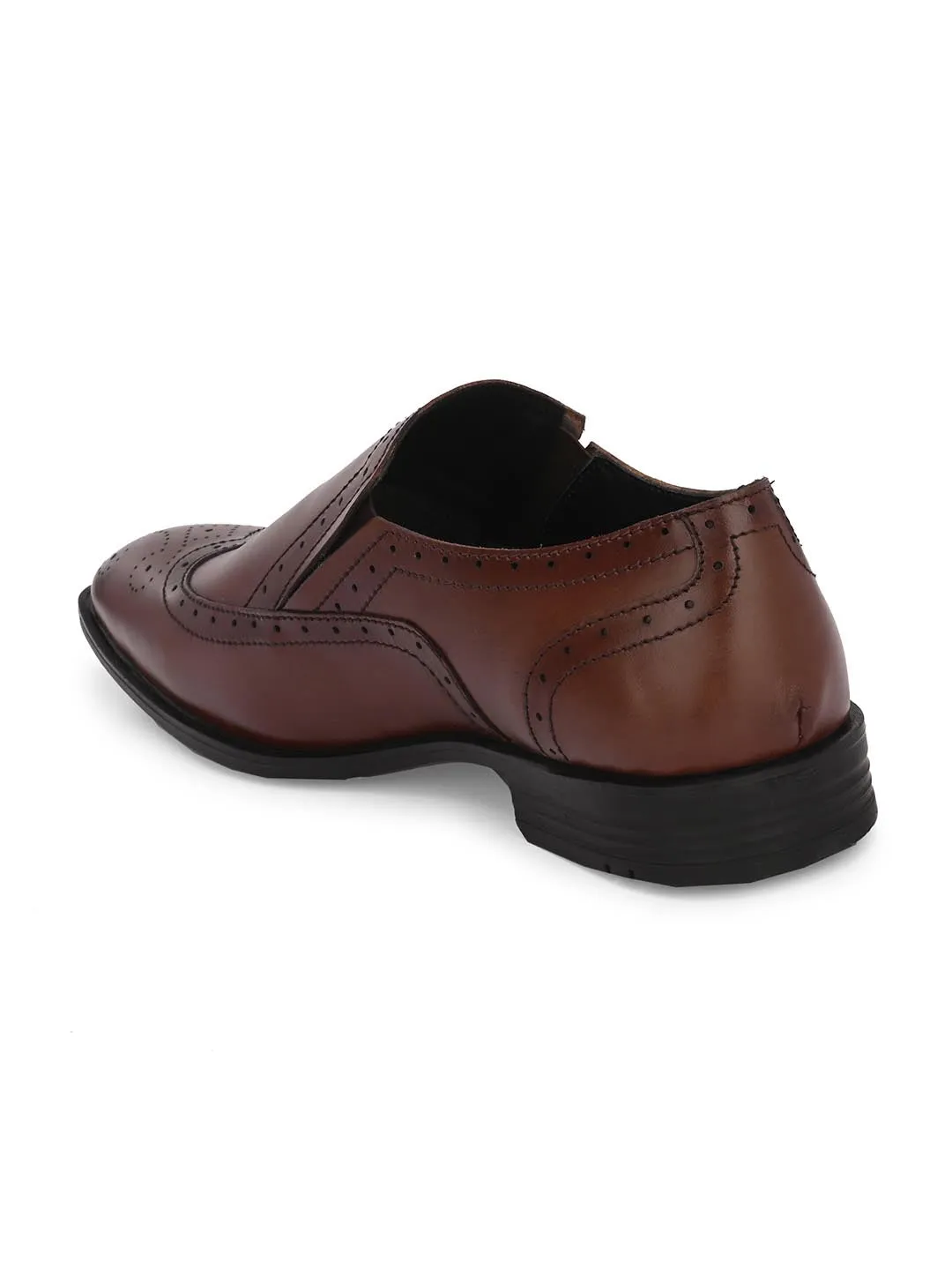 Genuine Leather Brogue Slip On Shoes