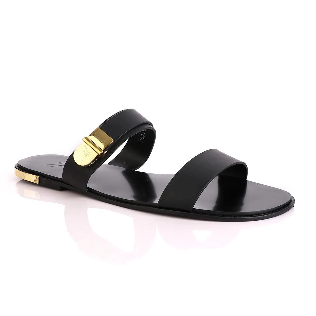 Giuseppe Zanotti Gold Keith Black Slippers