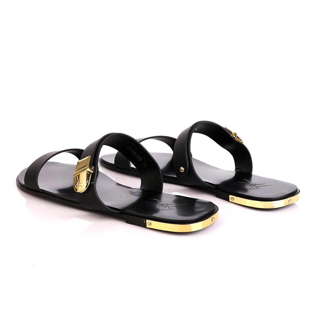 Giuseppe Zanotti Gold Keith Black Slippers