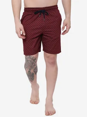 Maroon Printed Regular Fit Shorts | JadeBlue