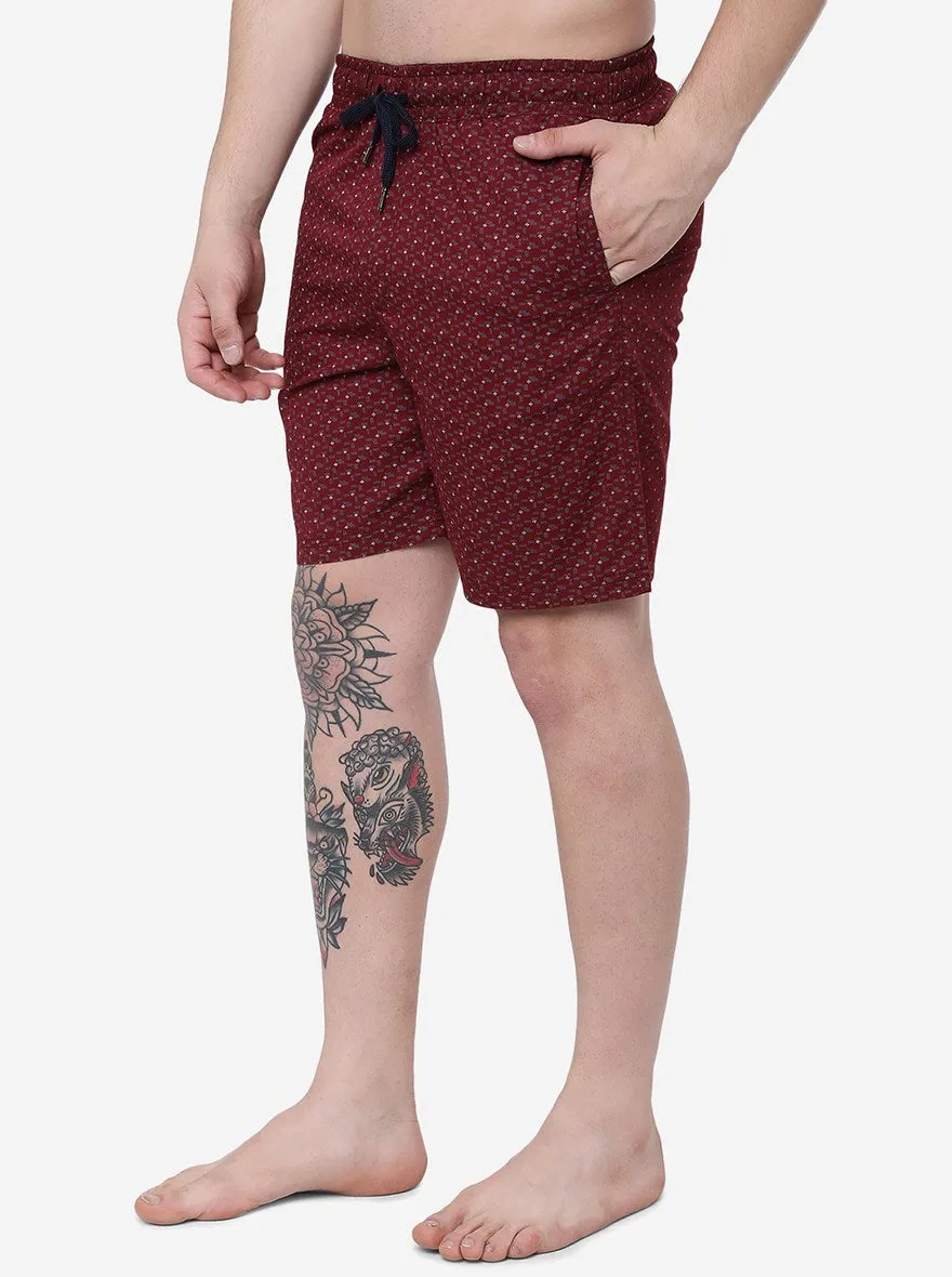 Maroon Printed Regular Fit Shorts | JadeBlue