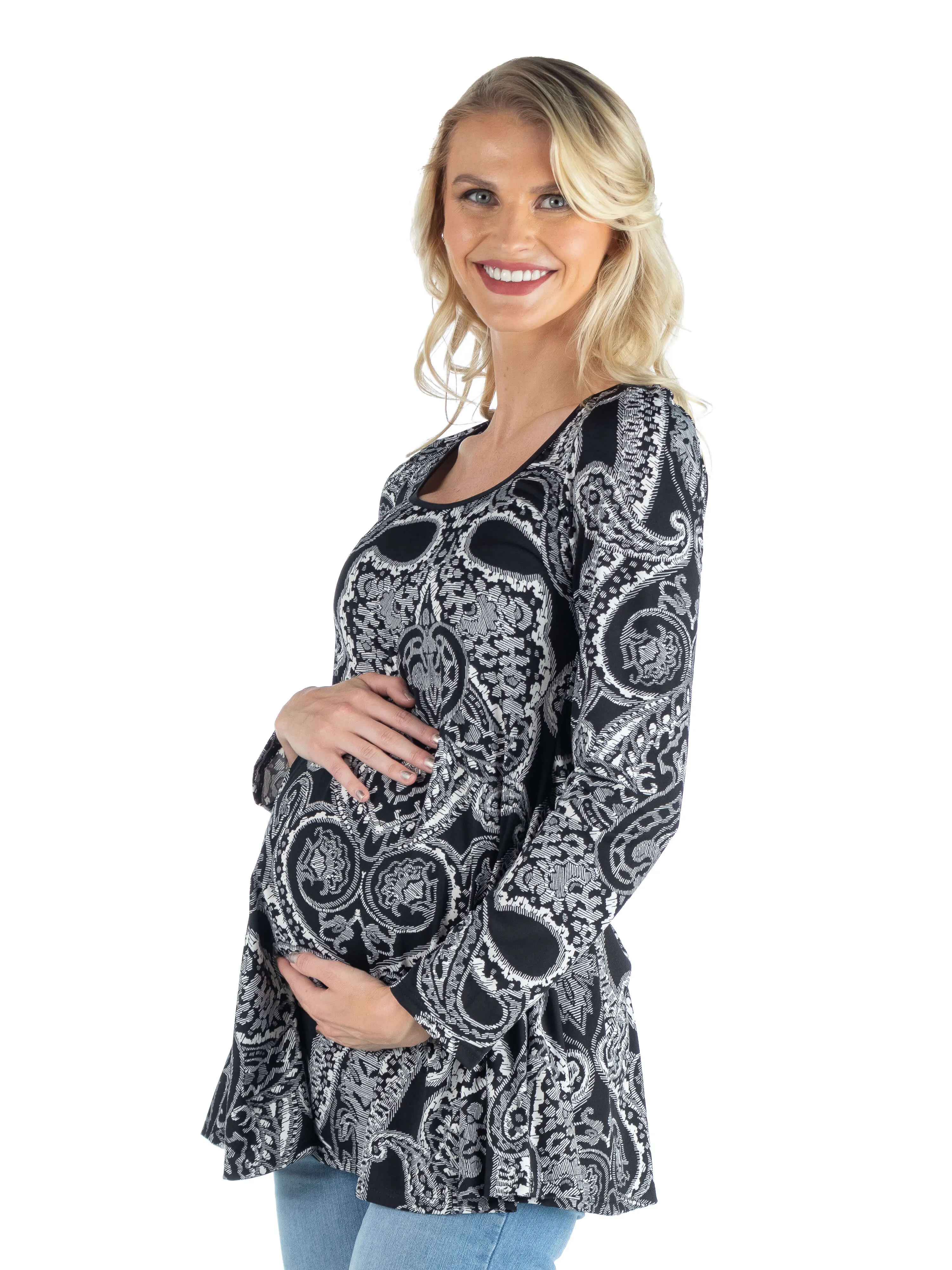 Maternity Black Paisley Long Sleeve Tunic Top