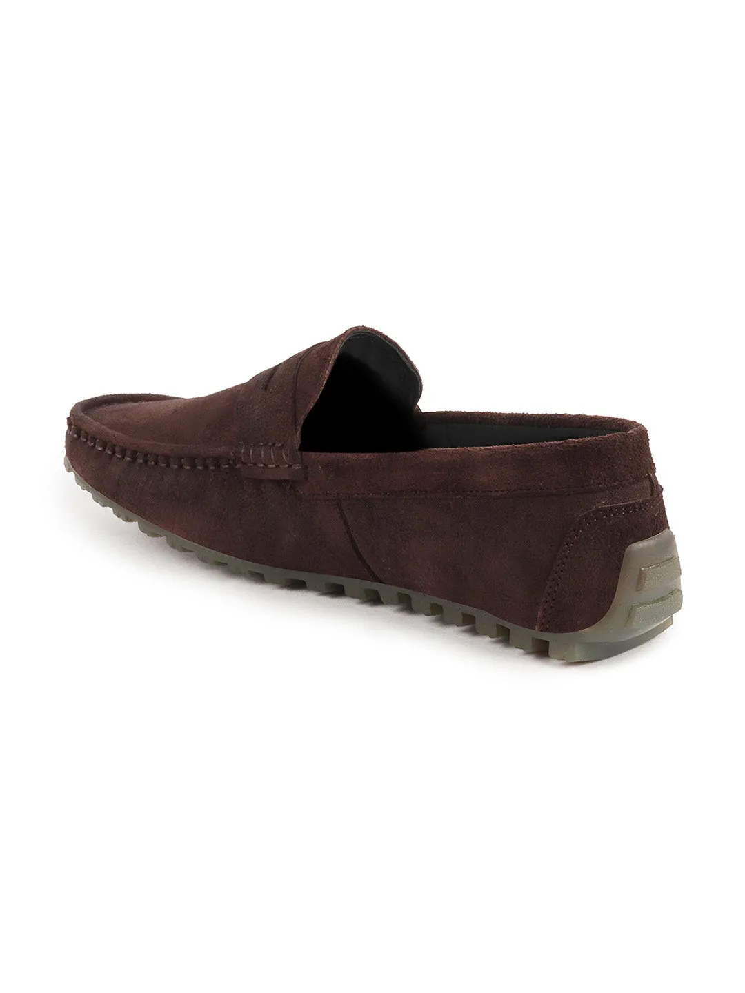 Men Brown Suede Leather Side Stitched Slip On Driving Loafers and Mocassin