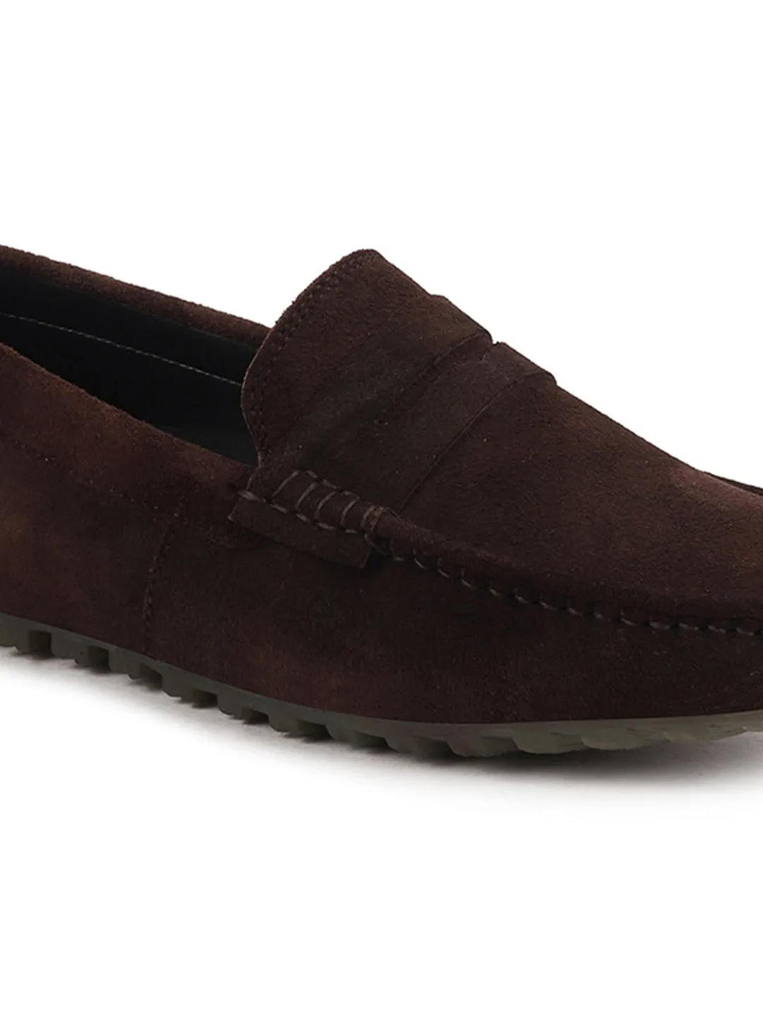 Men Brown Suede Leather Side Stitched Slip On Driving Loafers and Mocassin