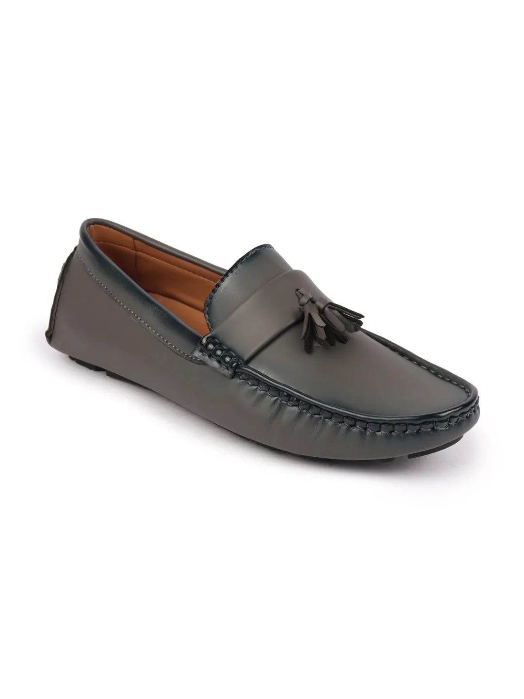 Men Grey Driving Outdoor Tassel Loafer and Moccasin Shoes