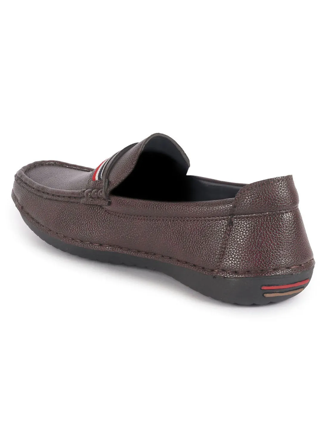 Men Maroon Stitched Stripe Design Classic Slip-Ons Loafer with Flexible Slip Resistant Sole|Slip On Shoes|Casual Shoes