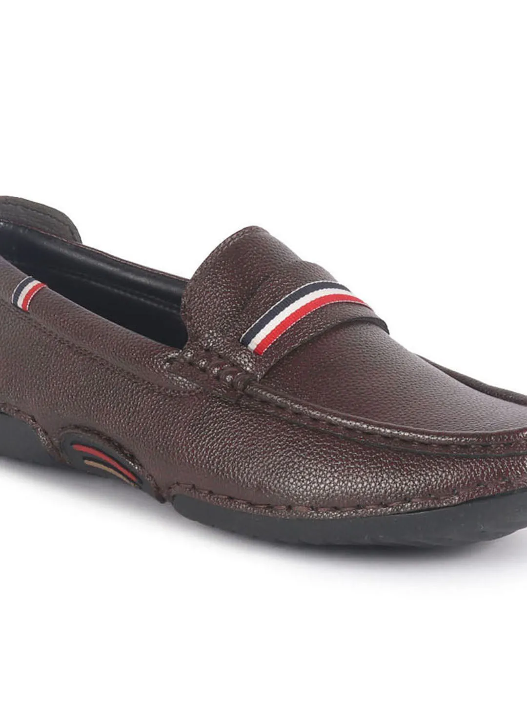 Men Maroon Stitched Stripe Design Classic Slip-Ons Loafer with Flexible Slip Resistant Sole|Slip On Shoes|Casual Shoes