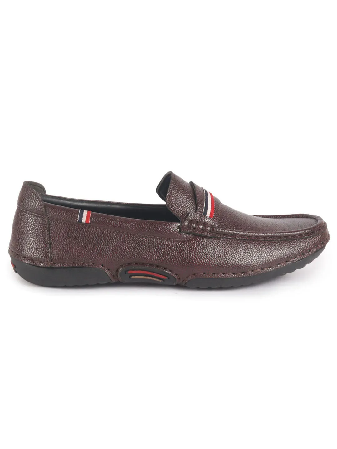 Men Maroon Stitched Stripe Design Classic Slip-Ons Loafer with Flexible Slip Resistant Sole|Slip On Shoes|Casual Shoes