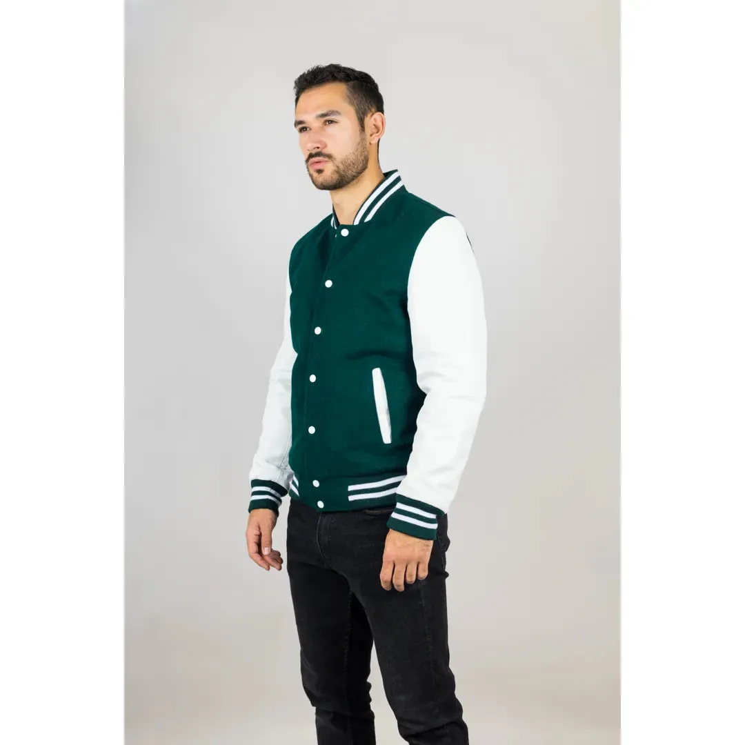 Men's Green White Varsity Bomber Jacket