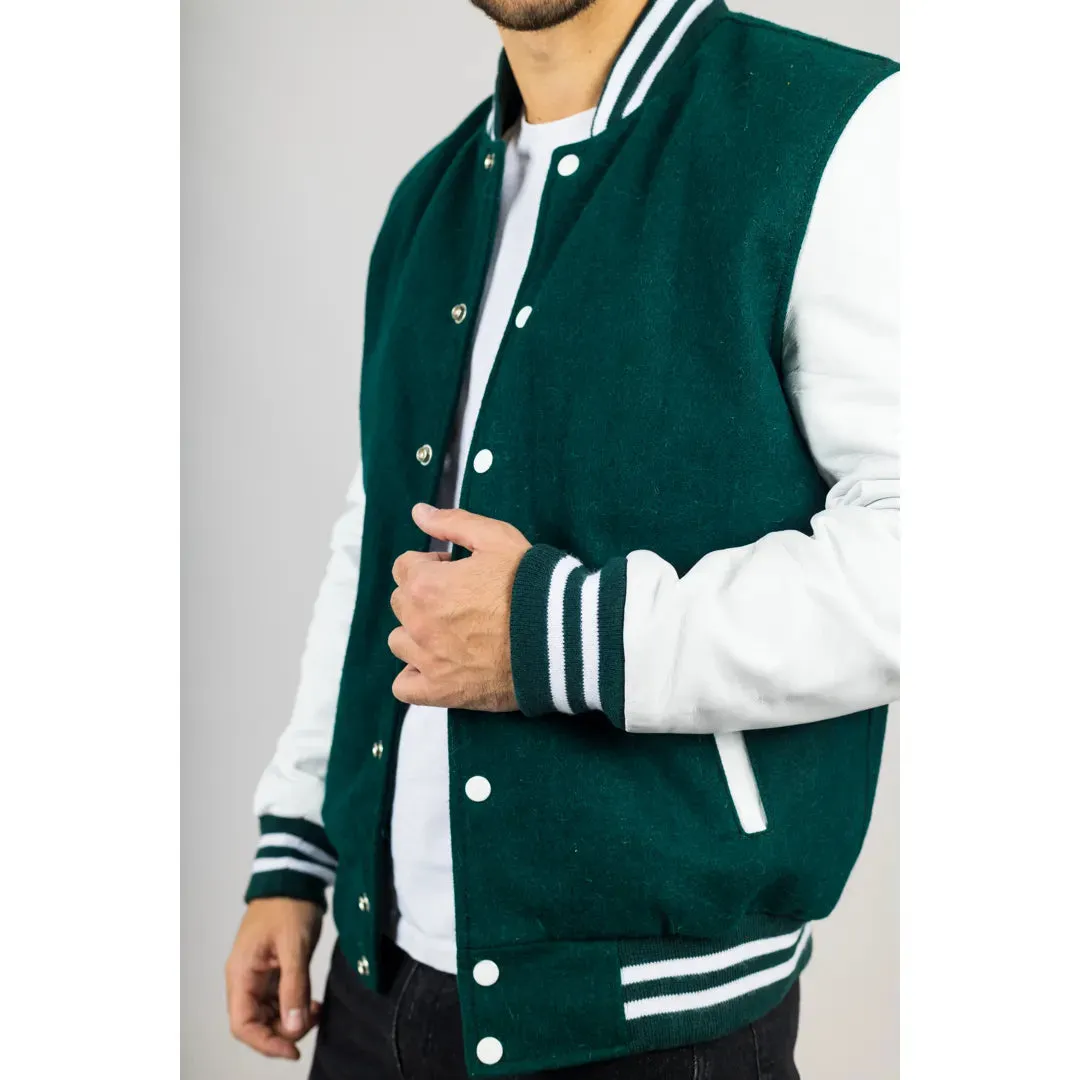 Men's Green White Varsity Bomber Jacket