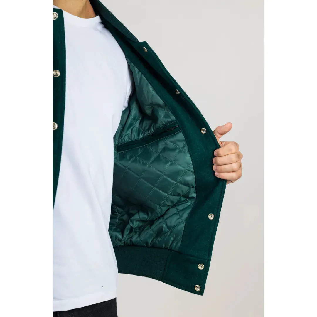 Men's Green White Varsity Bomber Jacket