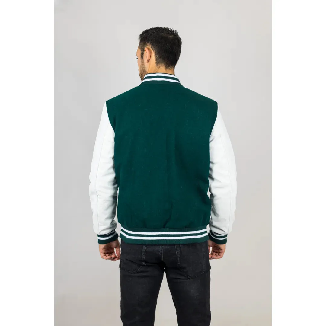 Men's Green White Varsity Bomber Jacket