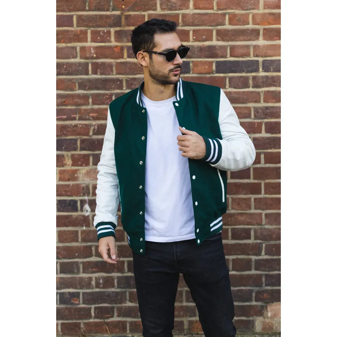 Men's Green White Varsity Bomber Jacket