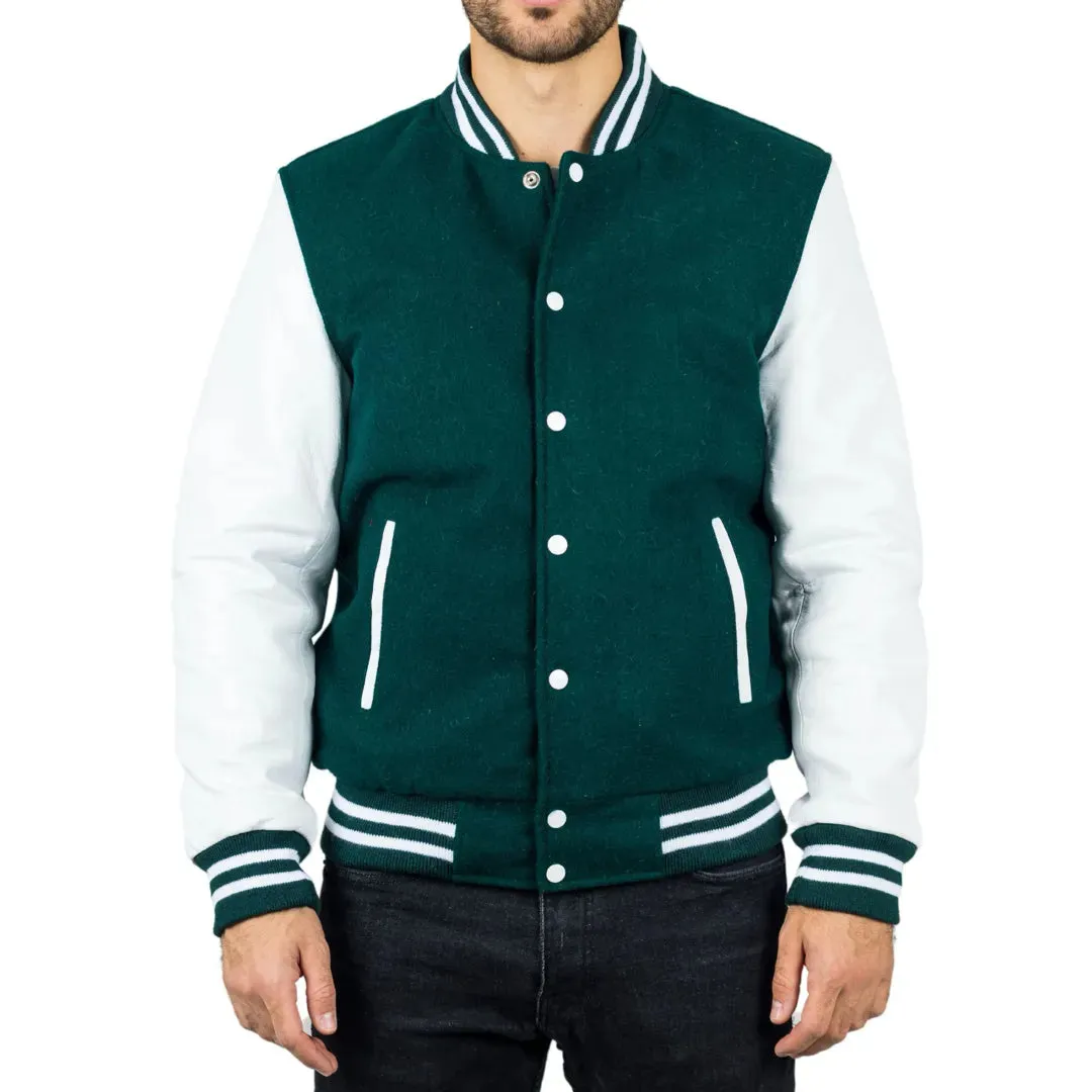 Men's Green White Varsity Bomber Jacket