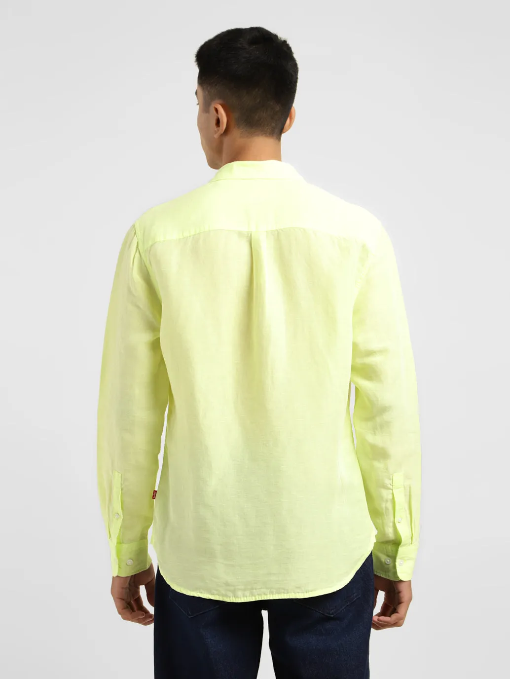 Men's Solid Spread Collar Linen Shirt Yellow