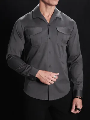 Metal Grey Solid Pockets Shirt