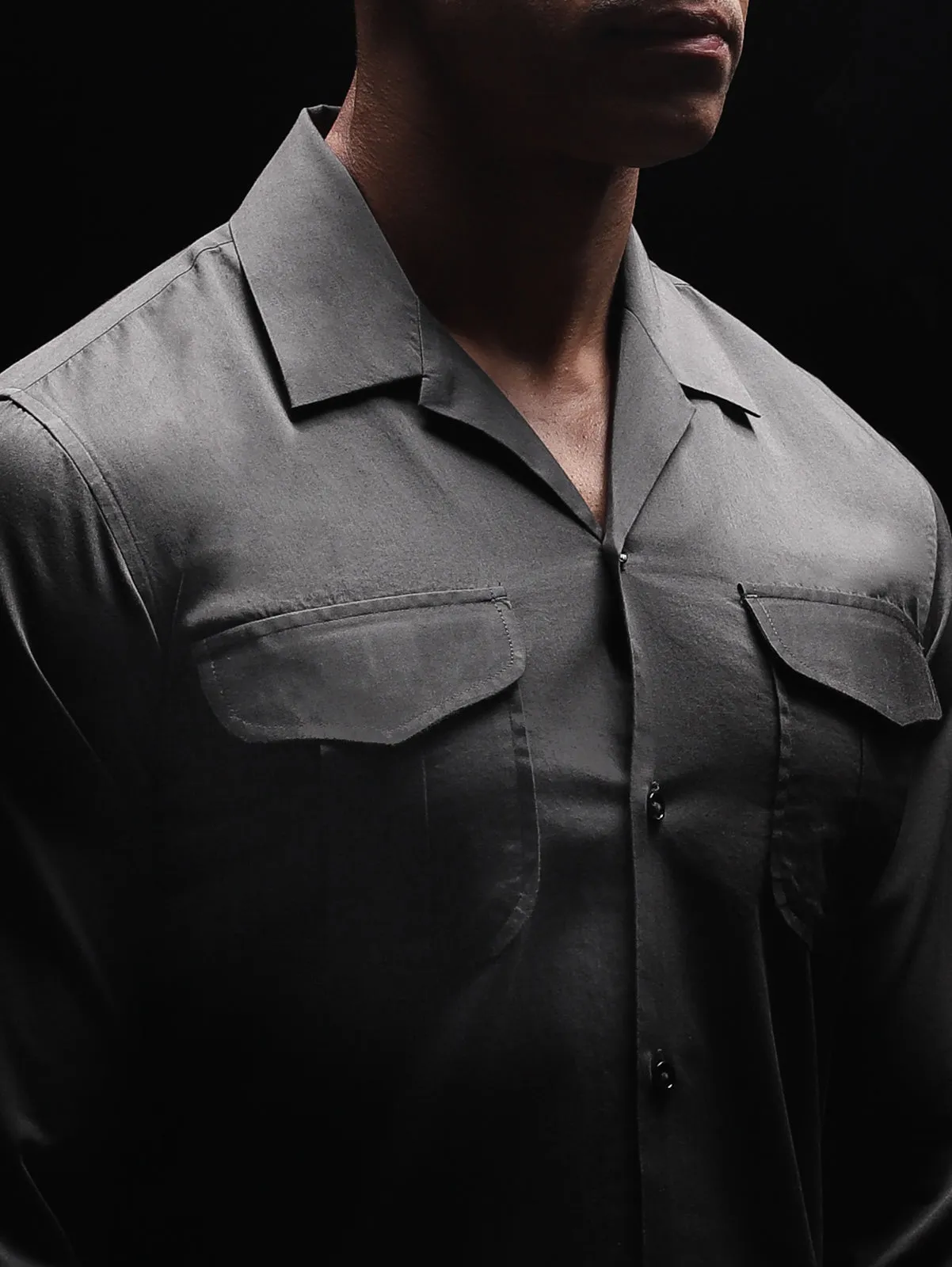 Metal Grey Solid Pockets Shirt