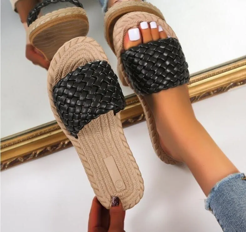 Open Flat Sandals Woven Slippe Shoes