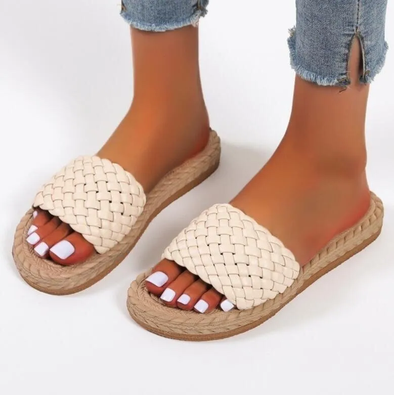 Open Flat Sandals Woven Slippe Shoes