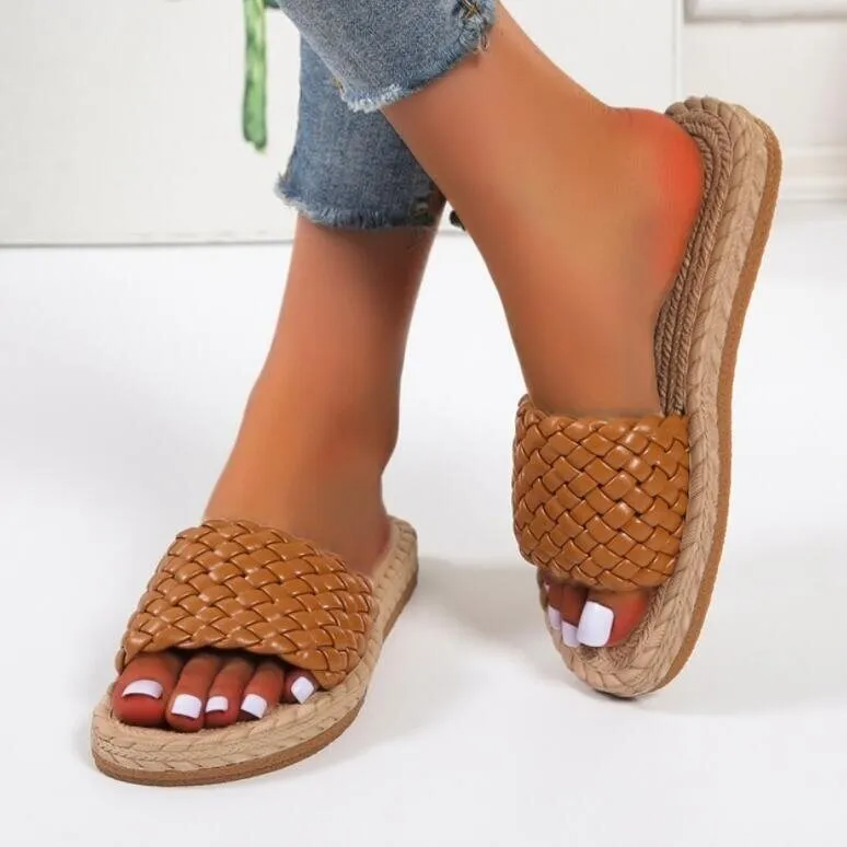 Open Flat Sandals Woven Slippe Shoes