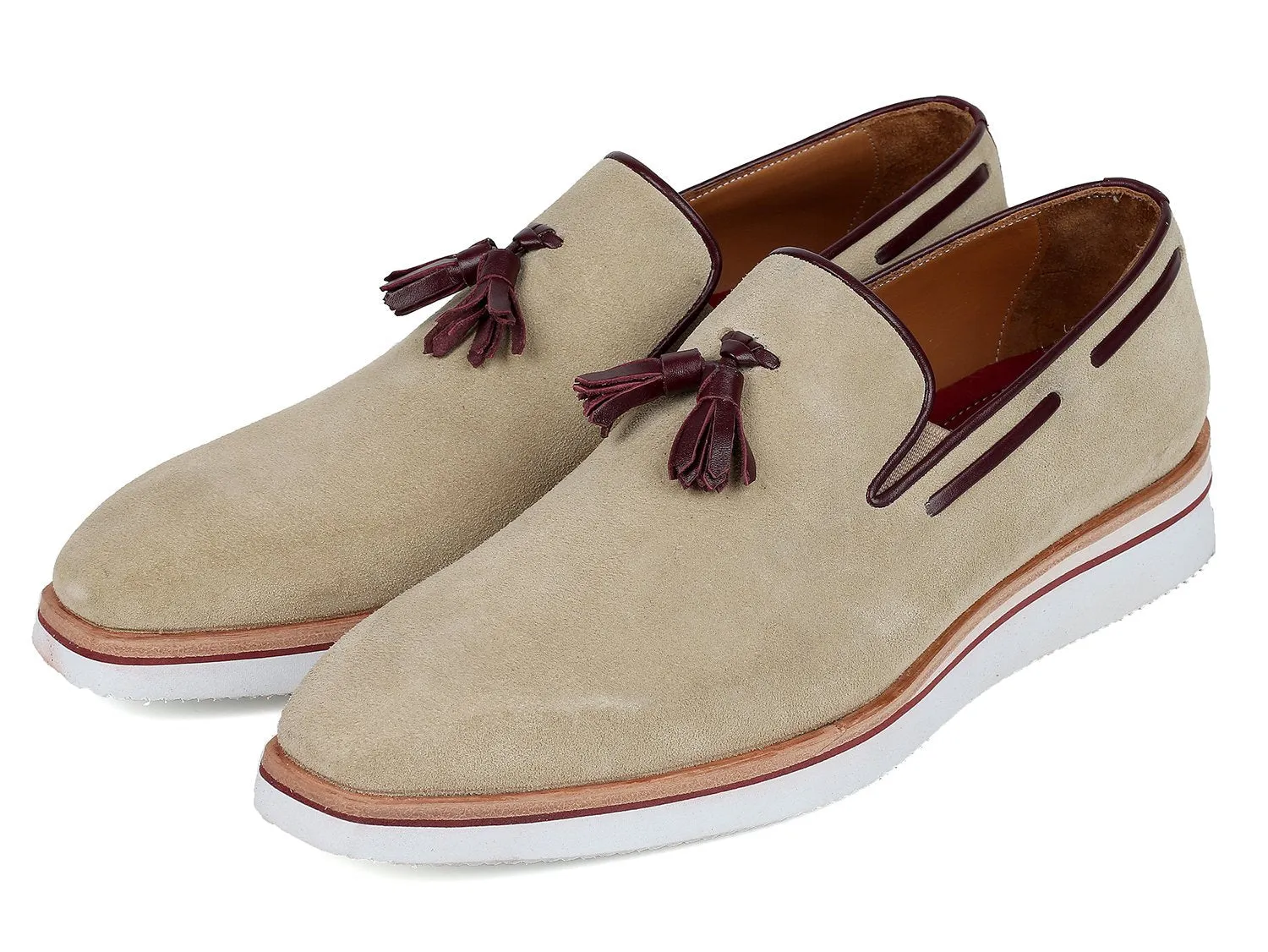 Paul Parkman Beige Suede Tassel Loafers