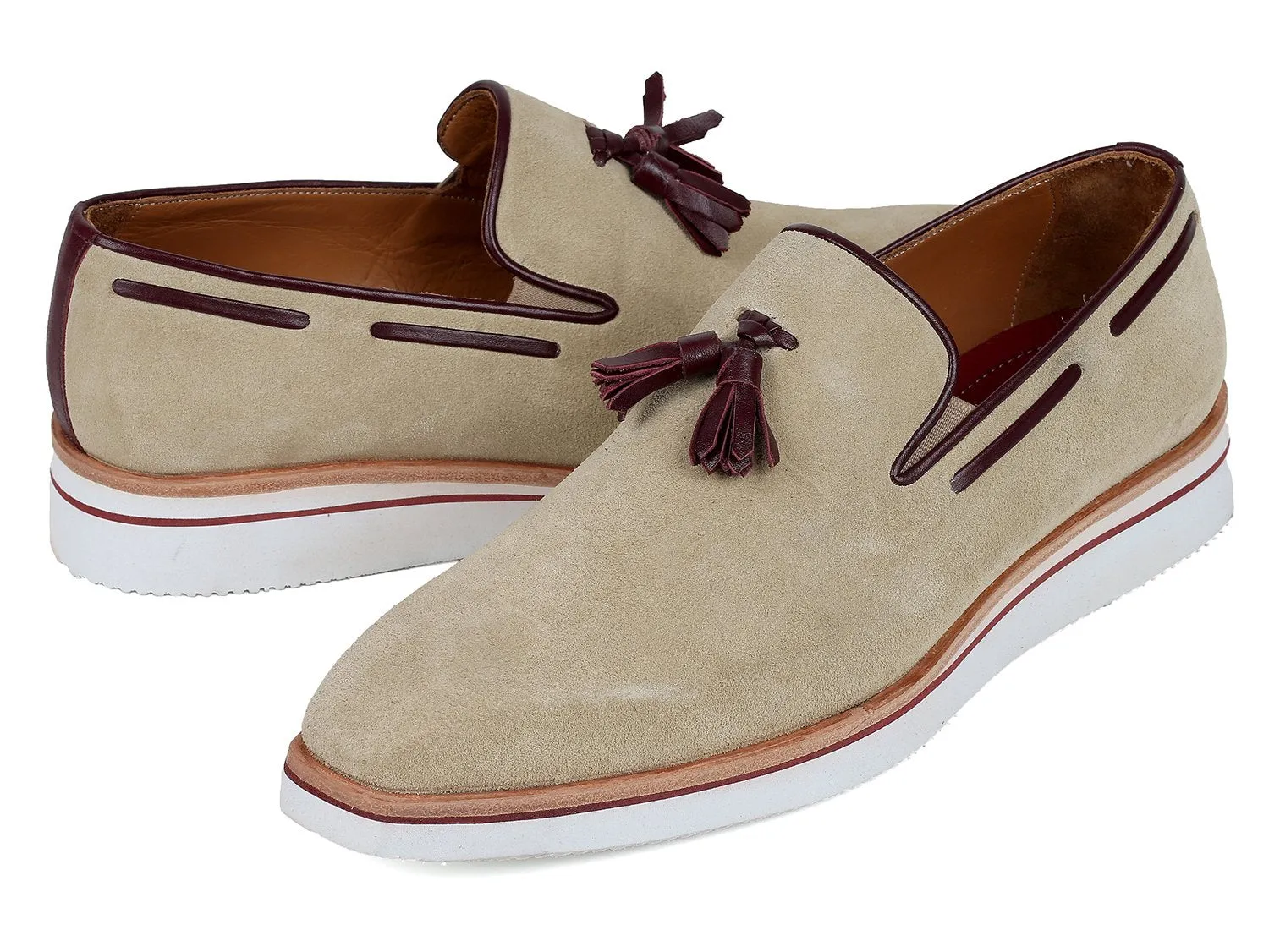 Paul Parkman Beige Suede Tassel Loafers