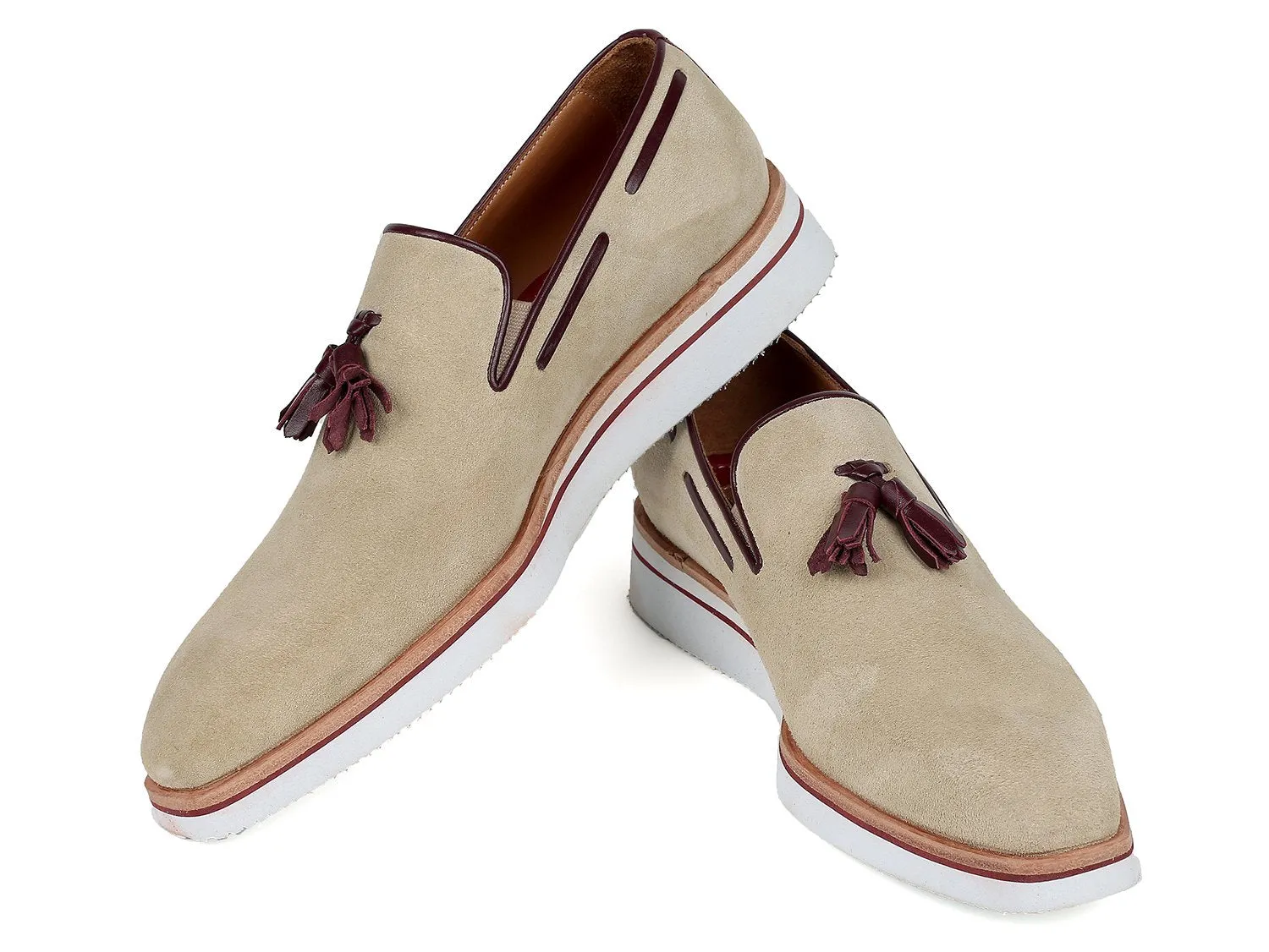 Paul Parkman Beige Suede Tassel Loafers