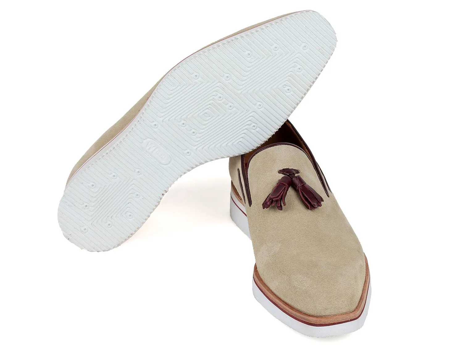 Paul Parkman Beige Suede Tassel Loafers