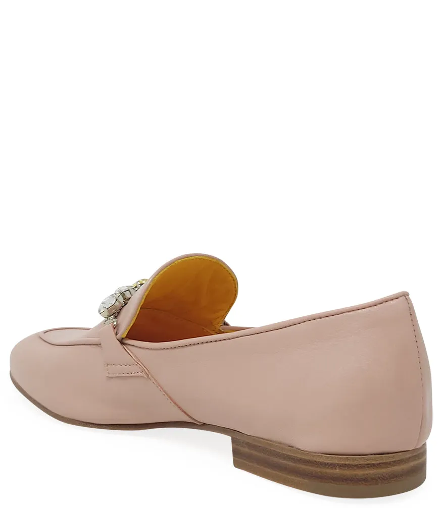 Pink Leather Flat Jeweled Loafer