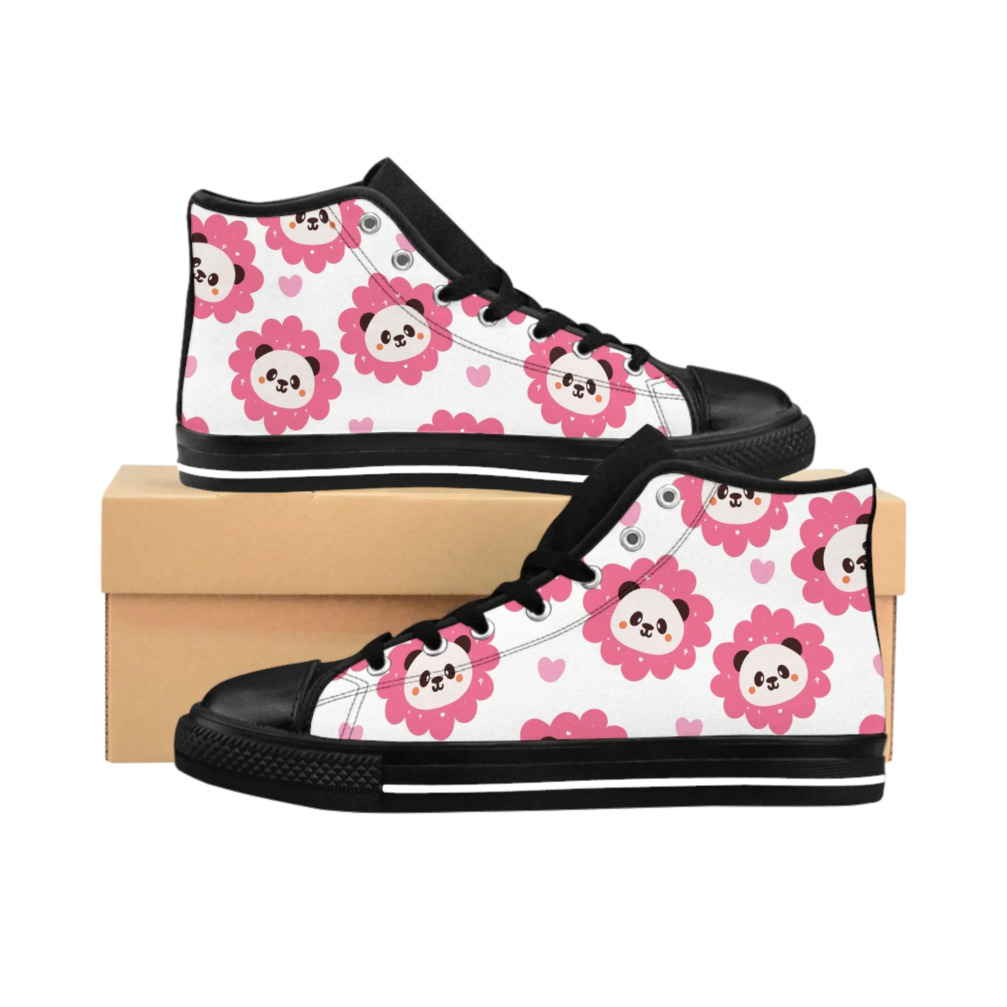 Pink Panda Pattern Women's Classic Sneakers