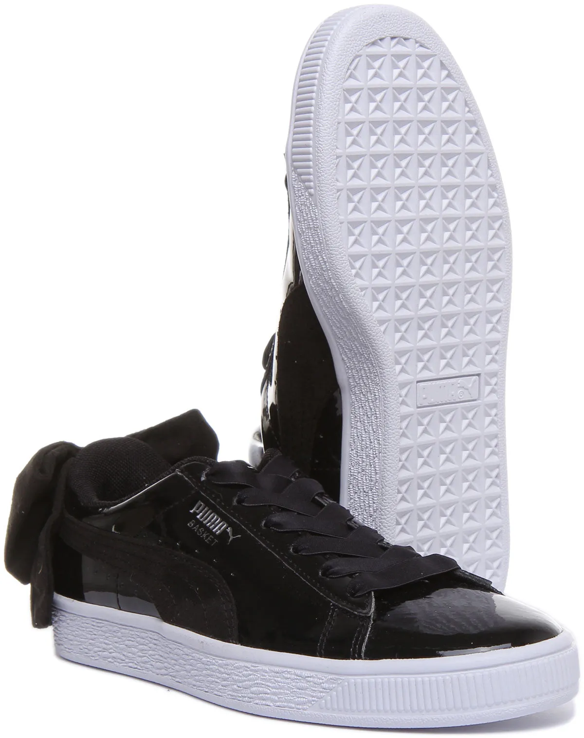 Puma Basket Bow Sb In Black Patent For Women